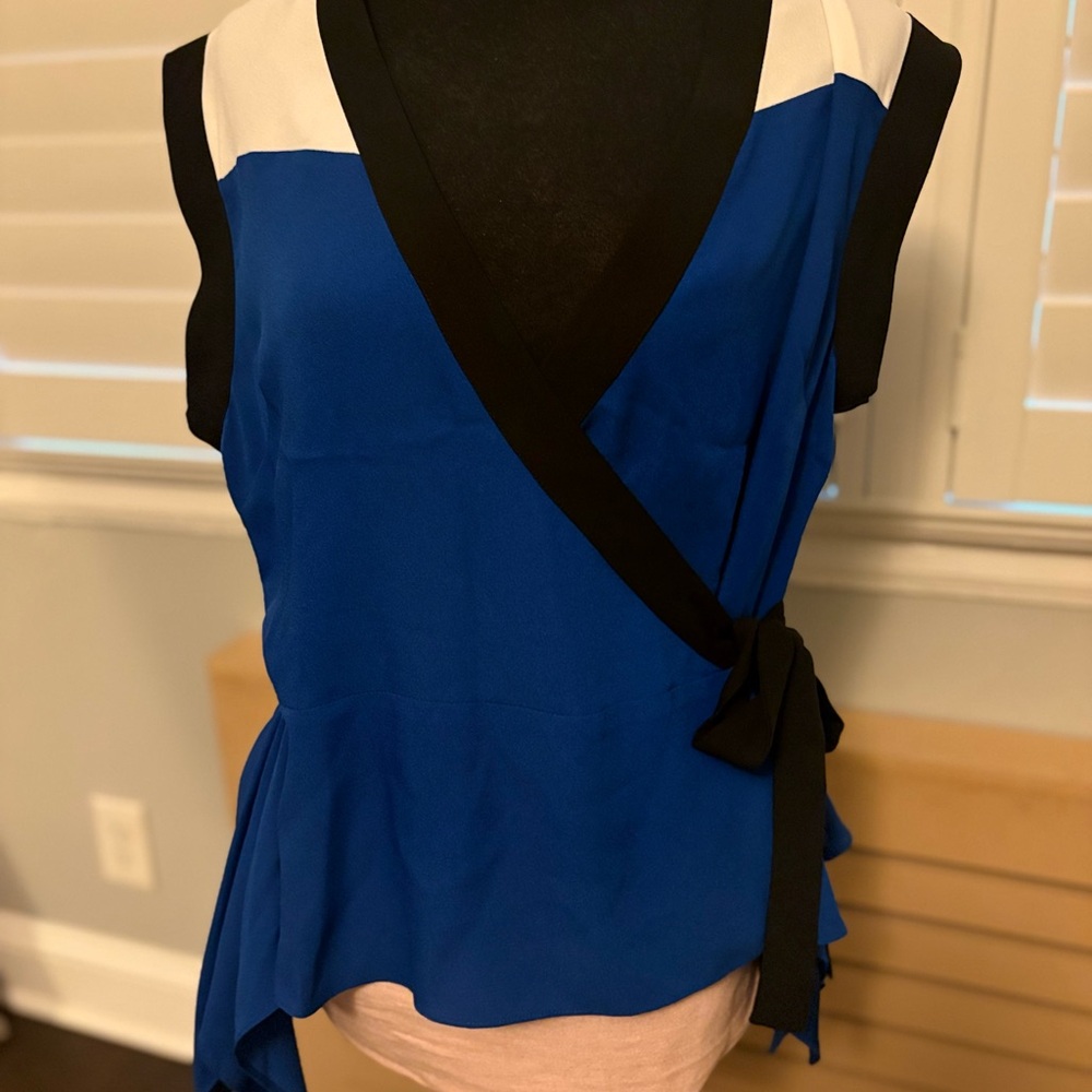 Colorblock Blue and Black Wrap Top